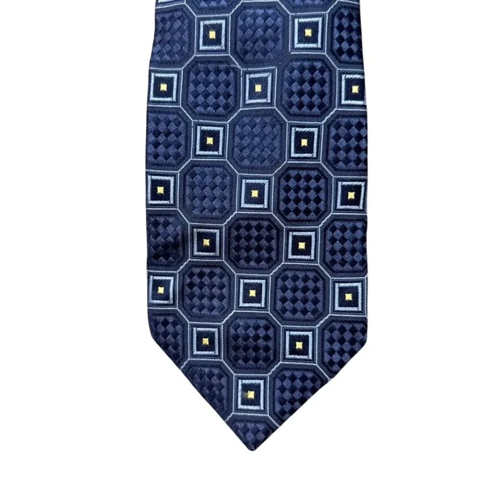 Donald J Trump Signature Collection Mens Silk Tie Navy Blue Geometric Medallion